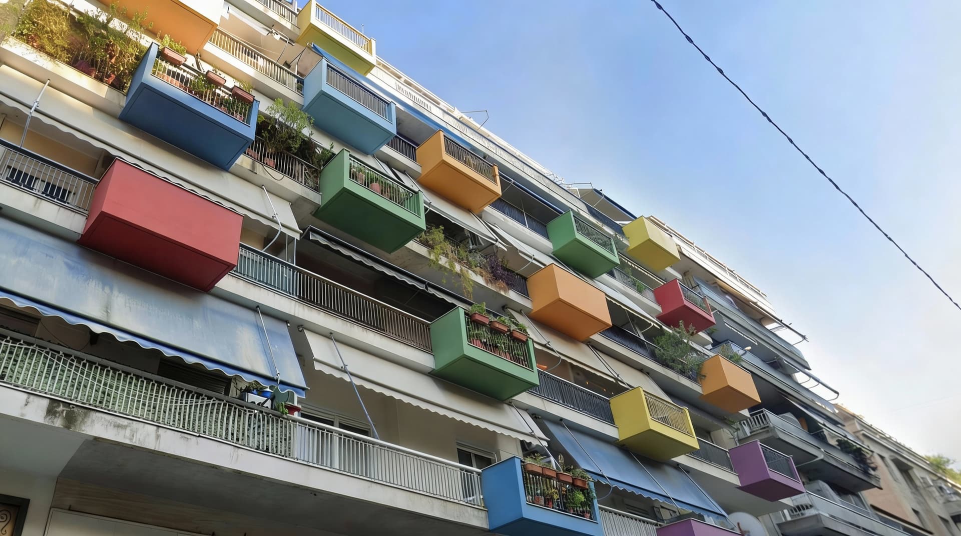 AI generated: Make the coloured boxes less extend from the facade