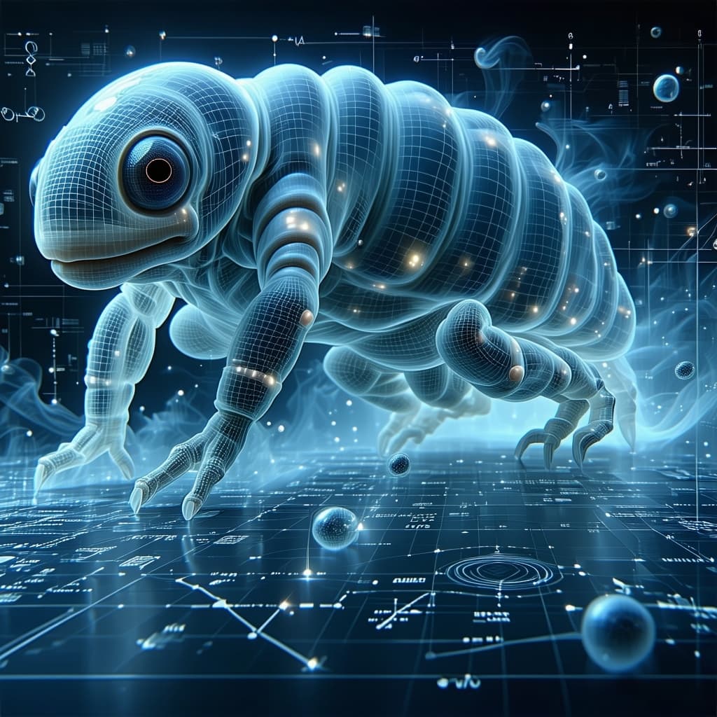 AI generated: A human-tardigrade hybrid who exists in quantum superposition - simultaneously being destroyed and r...