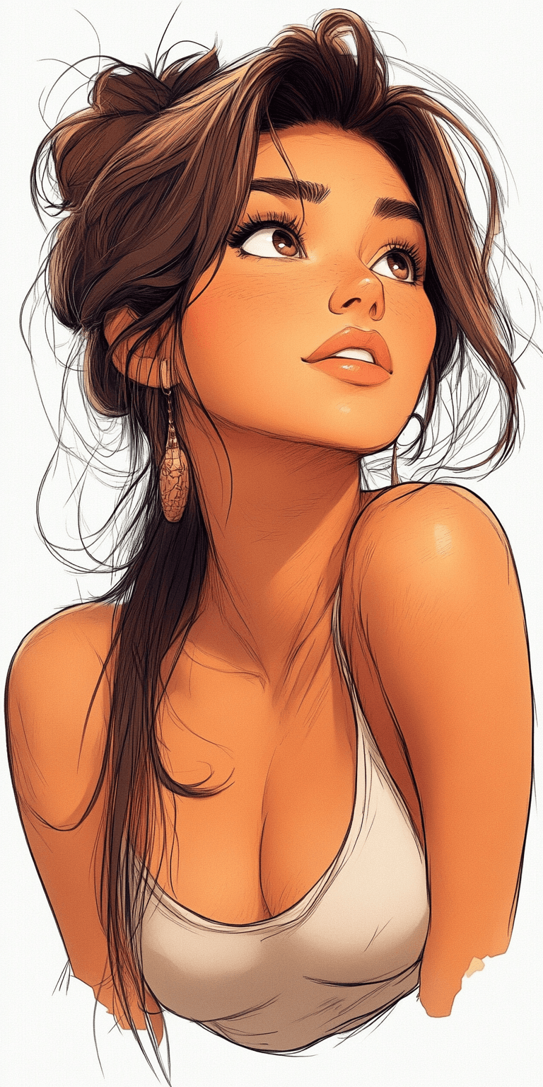 AI generated: a simple cartoon of a beautiful woman with brown hair, white background, princesscore, I can't belie...