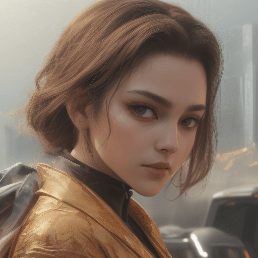 AI generated: the woman is wearing a shiny/glossy golden kimono in the sunlight, in the style of cyberpunk realism...
