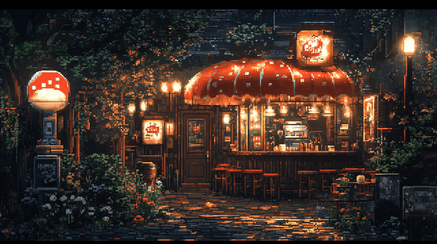 AI generated: pixel art nintendo mtm for xbox live 2. The restaurant,in the style of cute and colorful, fairy tale...