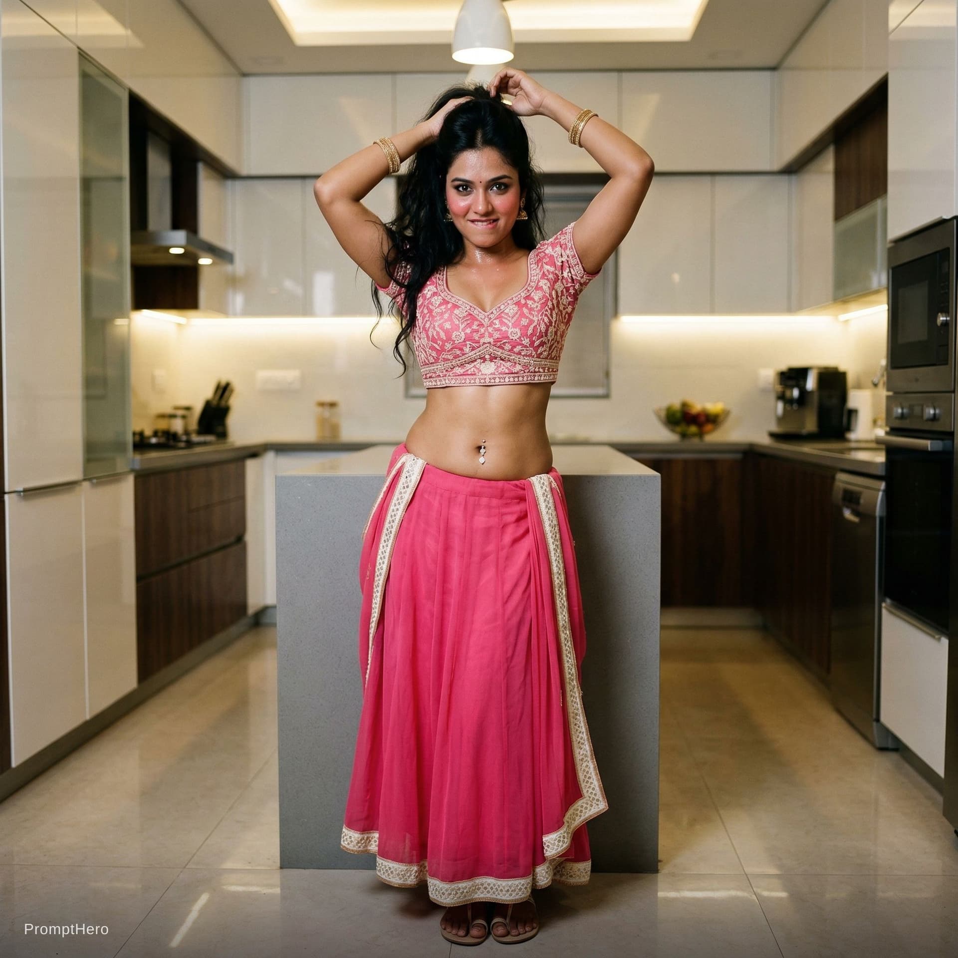 AI generated: Use the women in image, full body view from head to toe, no cropping whatsoever, complete legs and f...