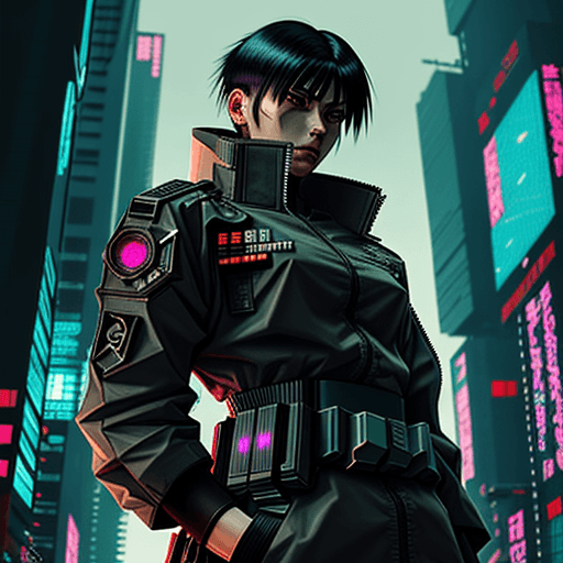 AI generated: Cyberpunk anime soldier Shikagami 