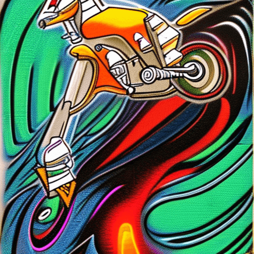 AI generated: 80s rider wheelie on a 3 wheeler ATC 200 honda High resolution sketch  through flames acrobatics 