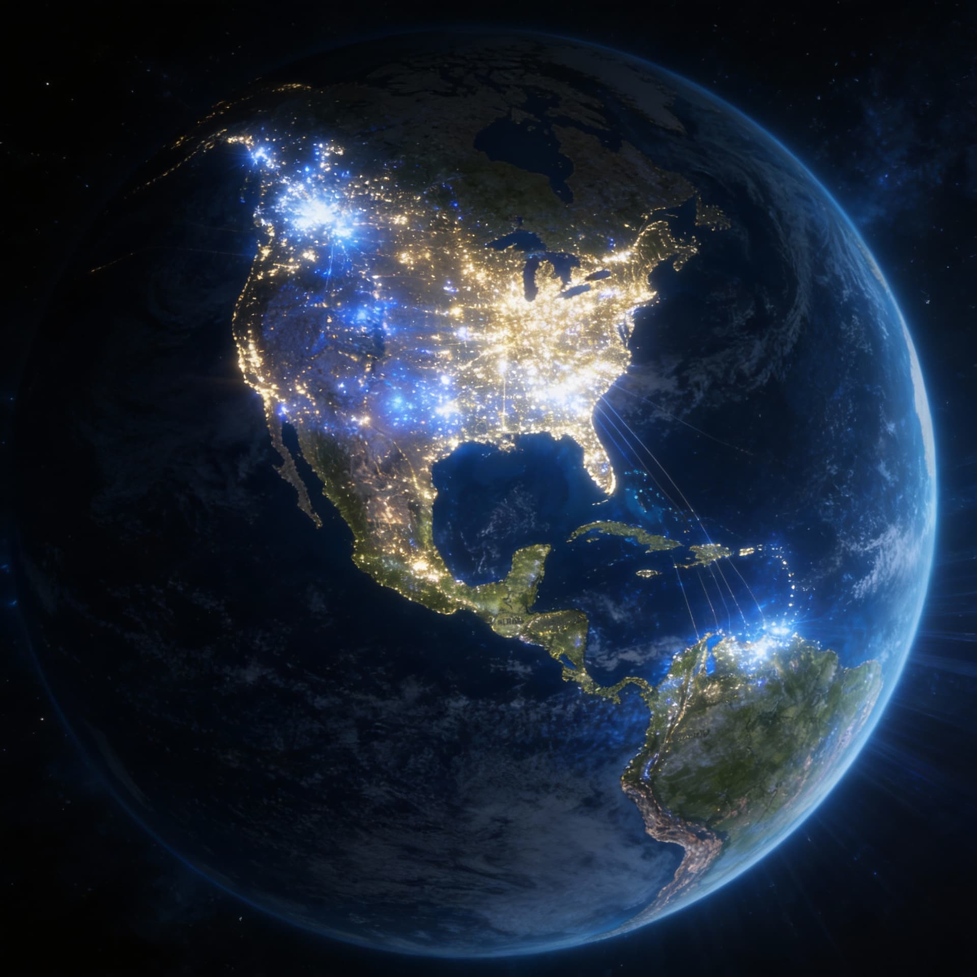 AI generated: Copy the reference images and create an orbital view of Earth from space, Western Hemisphere centere...