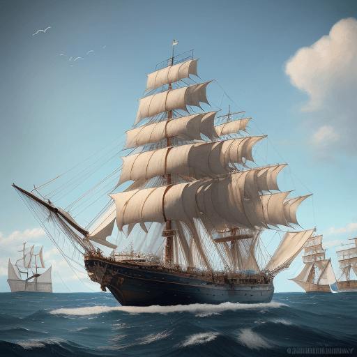 AI generated: higly detailed, majestic royal tall ship on a calm sea,realistic painting, by Charles Gregory Artsta...