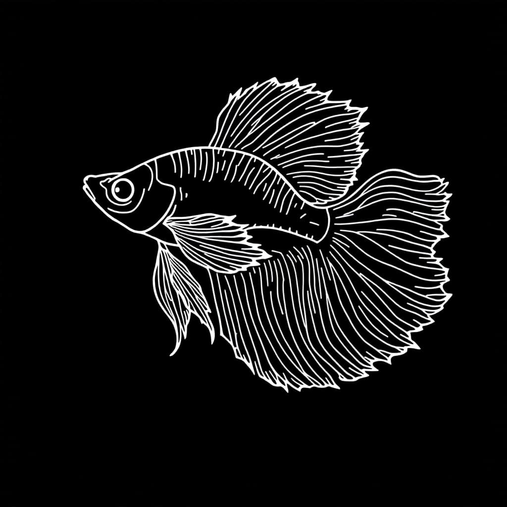 AI generated: make me a logo for a store with a bettafish made of white geometric straight lines, in Japanese styl...