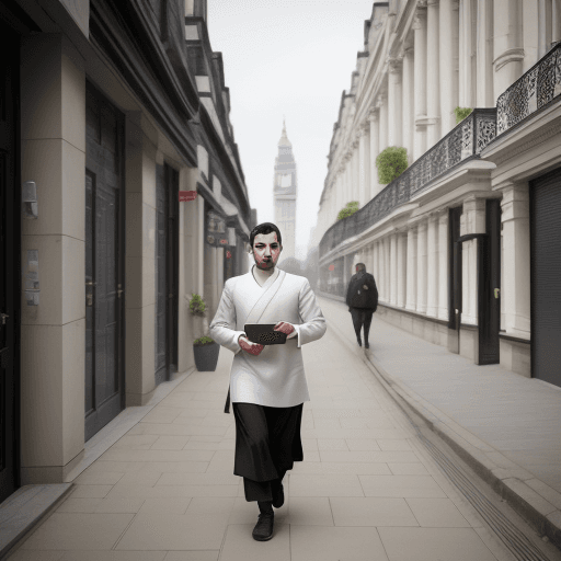 AI generated: a young adult man in a minimalist modern take on a traditional georgian chokha clothing. Walking dow...