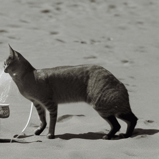 AI generated: gato de botas fumando um charuto na praia, com uma lua grande no fundo
