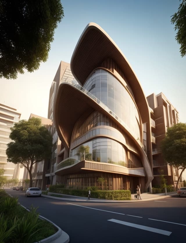 AI generated: Stylish modern building with smooth facade lines with african characters, building project of the ci...