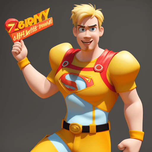 AI generated: cartoon 3D sunny bright Pixar-style image : 25 years old: light blonde goatee : freckles : super her...
