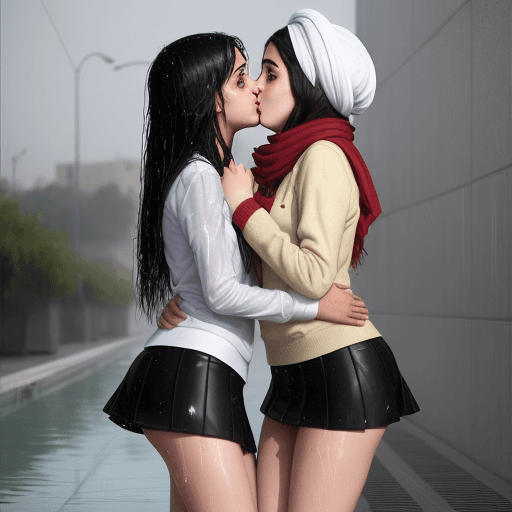 AI generated: Iranian, 2_girls, teenager, lesbian, kissing, wet, short_skirt
Holding each other