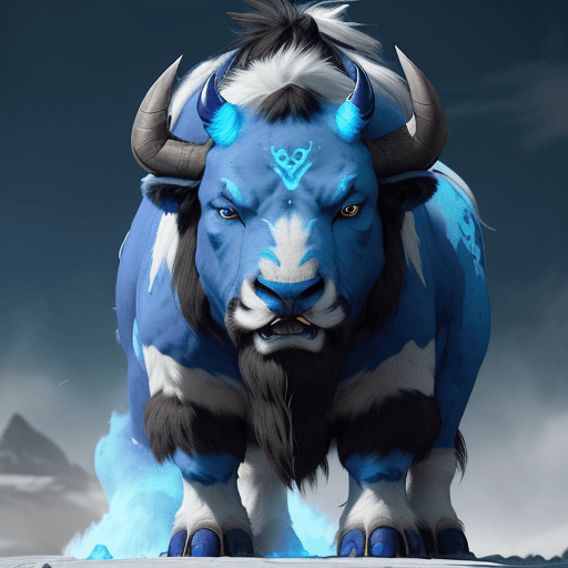 AI generated: Appa is Avatar Aangs sky bison, white and azure, lots of long fur, luminosity of background, falling...