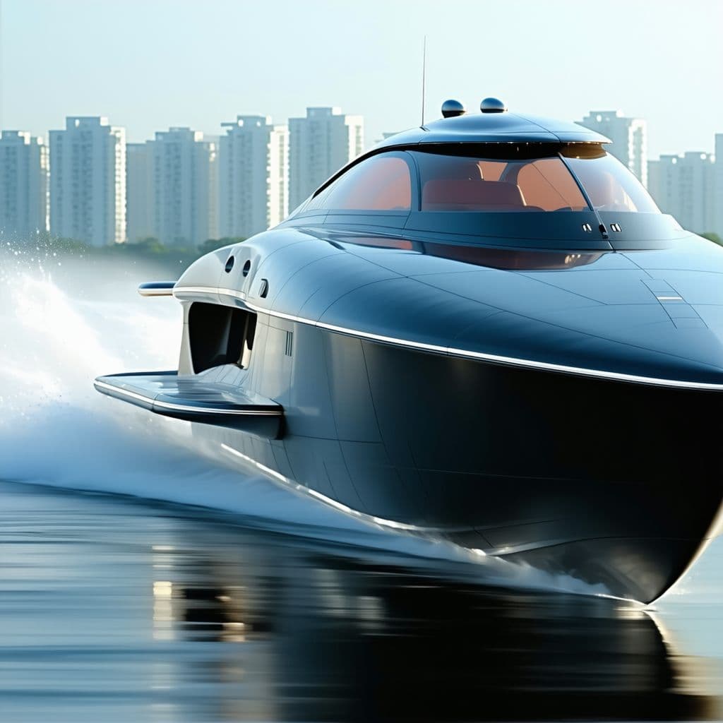 AI generated: a closeup of a retrofuturistic speed boat