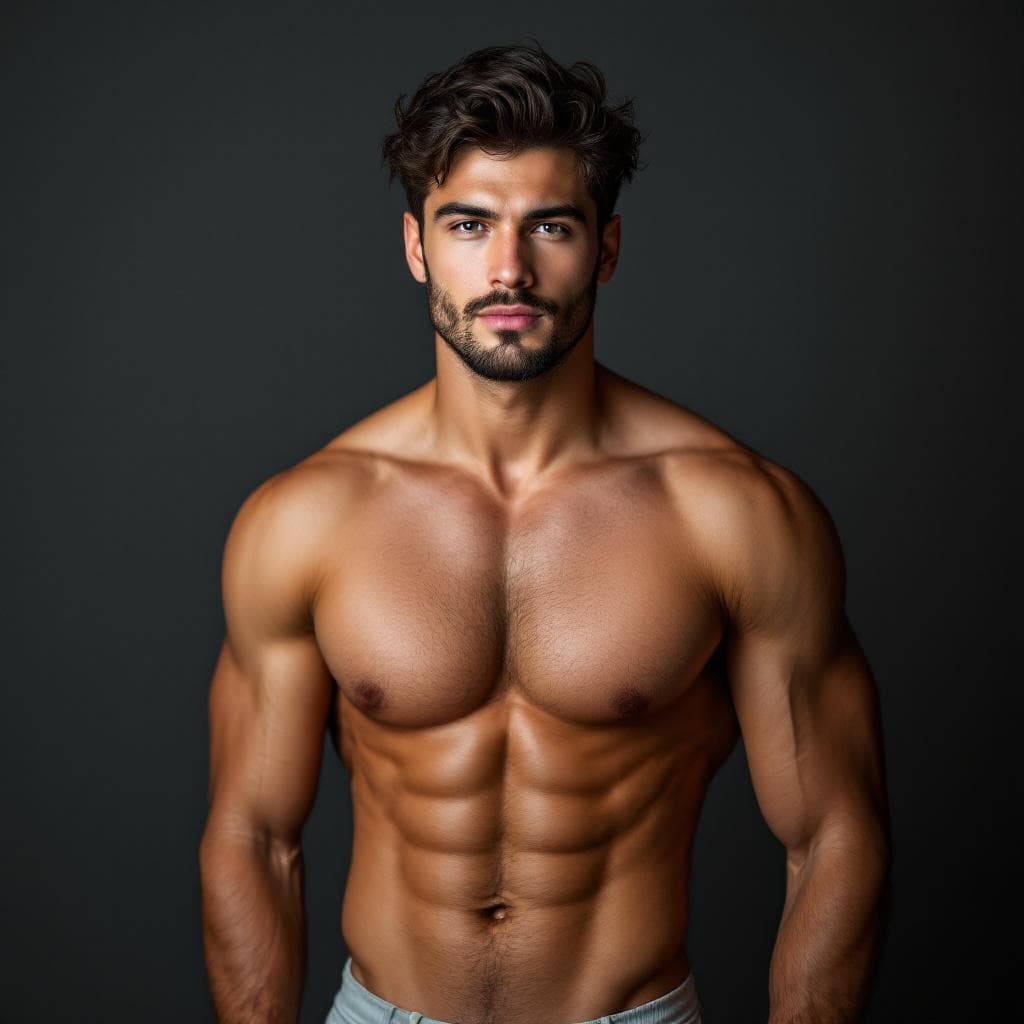 AI generated: NSFW vibrant, professional studio, full body, photograph, young, attractive, handsome, friendly, cas...