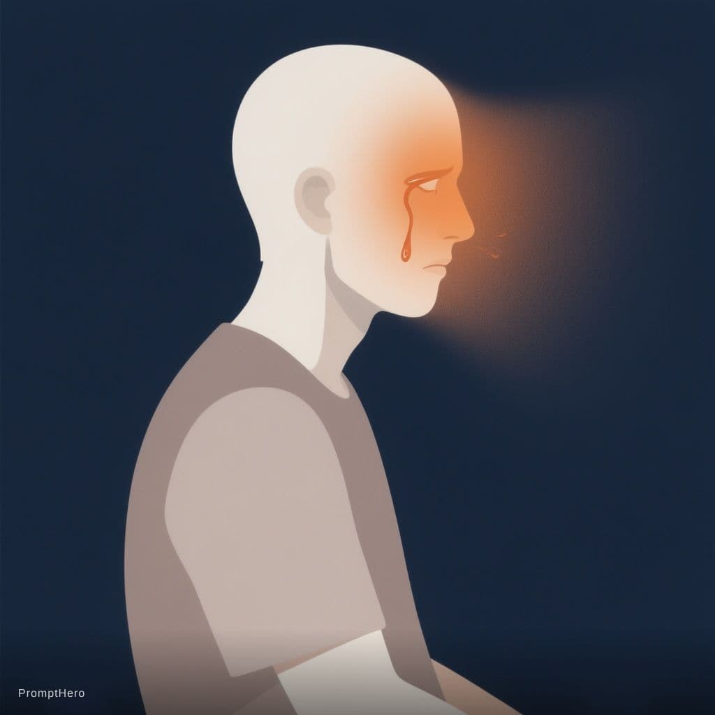 AI generated: Flat 2D vector illustration, stylised side-profile of a human figure sitting still, deep navy backgr...