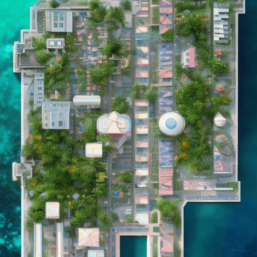 AI generated: a a beachfront, pictures of beautiful urban backgrounds where space plants grow in hyperrealistic, c...