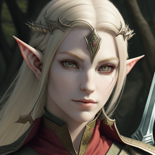 AI generated: a close up of a person with red eyes and a sword, a portrait of a female elf, a portrait of an elf, ...