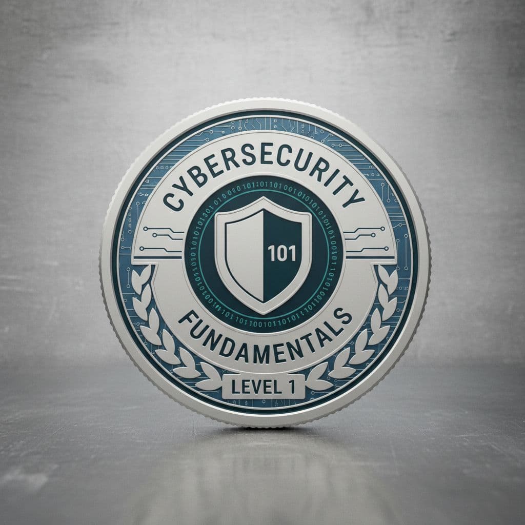 AI generated: Generate a series of badges for cybersecurity training, range from a basic 101 fundamental course, t...