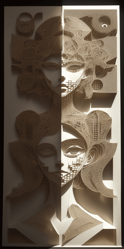 AI generated: (16k laser cut 4d art rfktrstyle He followed her to school one day), ((depth)), (Cubist Fragmentatio...