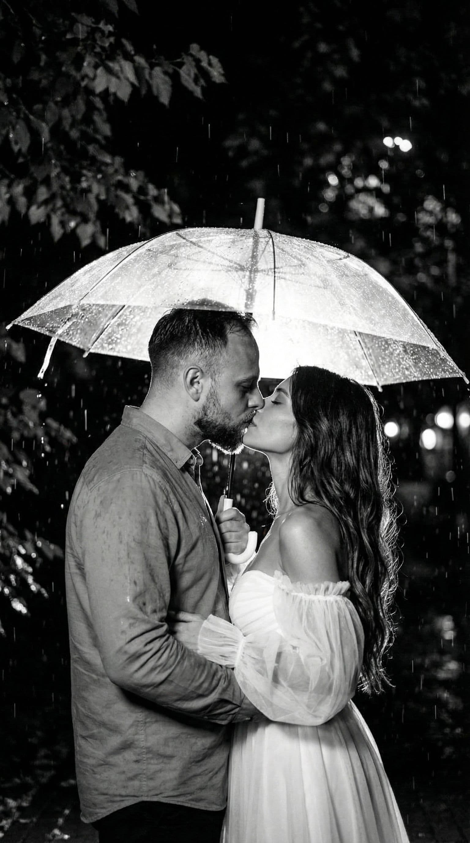 AI generated: photorealistic, exquisite detailed black-and-white photograph captures an intimate moment between a ...