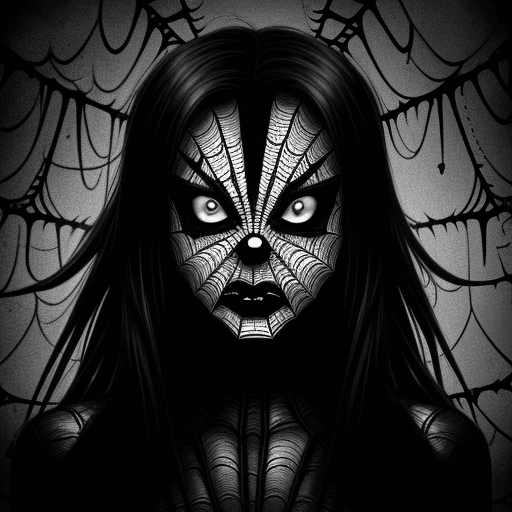 AI generated: mutant woman, spider face, black and white horror style