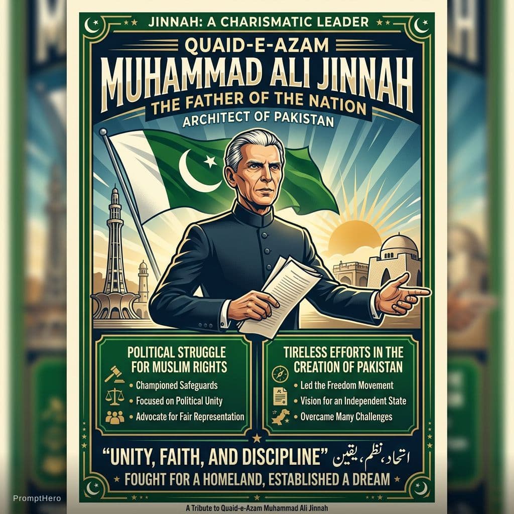 AI generated: You are required to design a poster on the topic “Jinnah: A Charismatic Leader.” The poster should h...