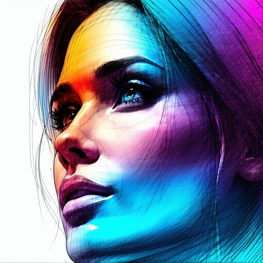 AI generated: color drawing of a woman's face, daz3d, blink-and-you-miss-it detail, emotional landscapes, realisti...