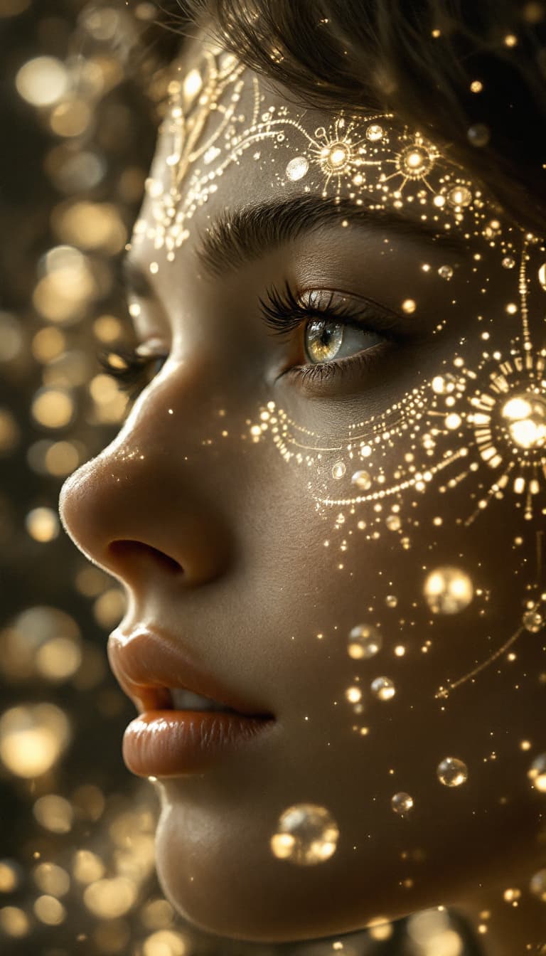 AI generated: Close up of a mesmerizing Female ancient glyph macro complex angles, portal to female forgotten hist...