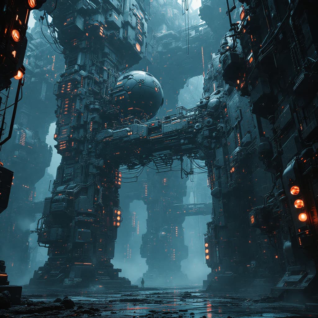 AI generated: 3d rendering, Tsutomu Nihei, complex system, equipment with hyper detail, future mechanical society,...