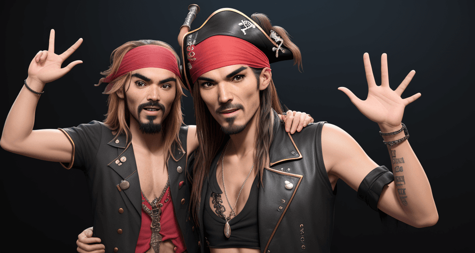 AI generated: Create a sophisticated 3D sign with the words "He's a Pirate (Save Me)" and "Gabry Ponte, Steve Aoki...