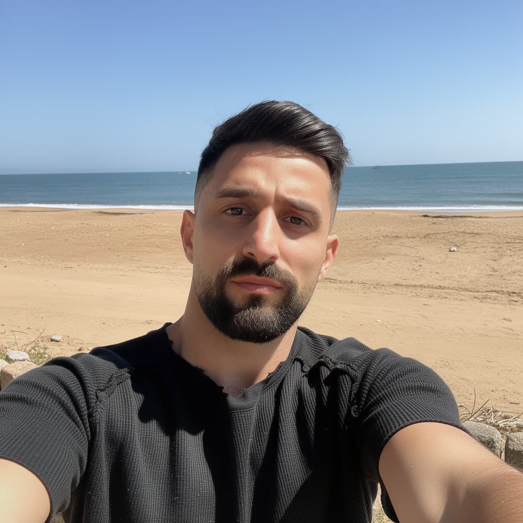 AI generated: A beautifull man at the beach