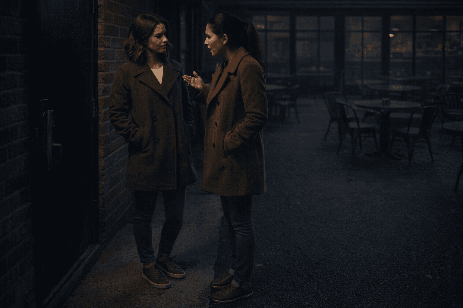 AI generated: At night. The model is a barista at a big coffee shop. The coffee shop is closed and lights are off....
