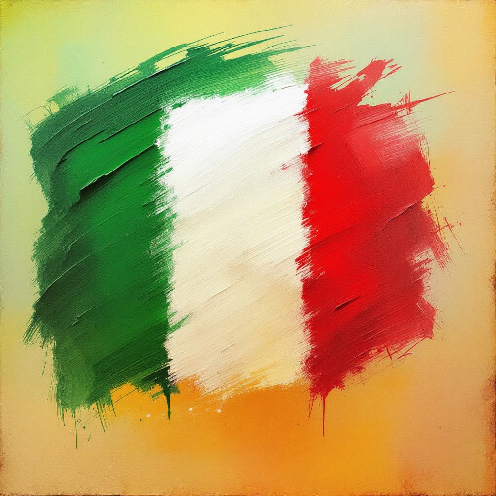 AI generated: Create an artistic representation of the Italian flag, emphasizing vibrant colors and texture. The f...