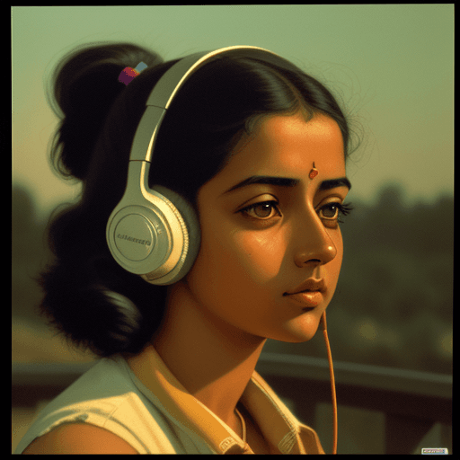 AI generated: Girl with headphones listening to music. Realism style, VHS. Tri-X 400 film. 35mm lens. Wildlife pho...