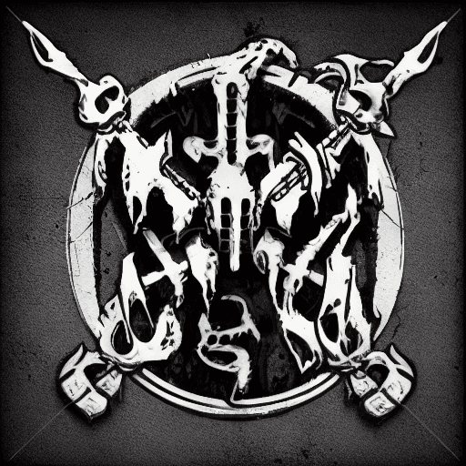 AI generated: group logo "MeatGrinder" in black metal style, logo, horror, dark, death, --ar16:9