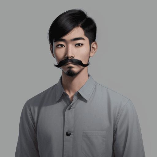 AI generated: an young asian man with a thin mustache and beard with void eyes