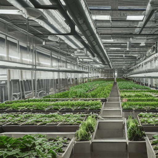 AI generated: High resolution rendering  interior design, market shop factory atmosphere, 
vertical farming, hydro...