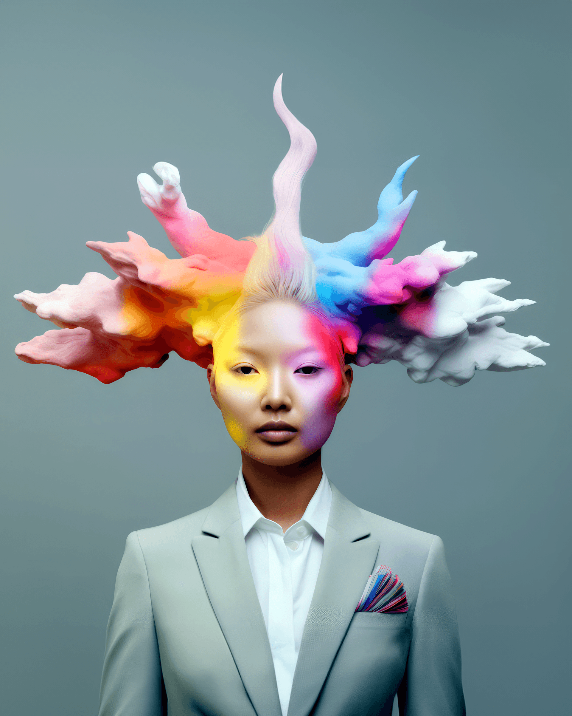 AI generated: a woman on her unicorn has painted it with colorful colors, in the style of petrina hicks, kim jung ...