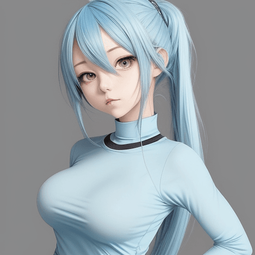 AI generated: cute anime girl flowing blue hair in tight shirt