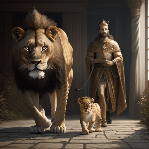 AI generated: One month baby standing, realistic, king crown in hand, in the background of kingdom, closeup, photo...