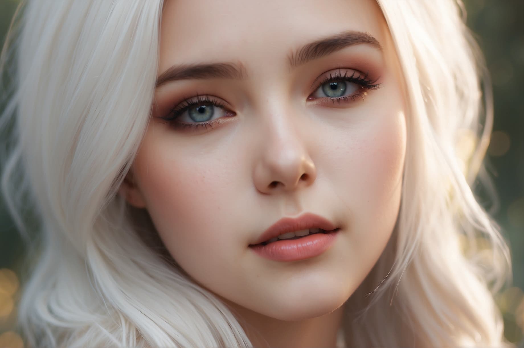 AI generated: full body of {most beautiful Girll} with {White} hair and with cute face and perfect body, soft pale...