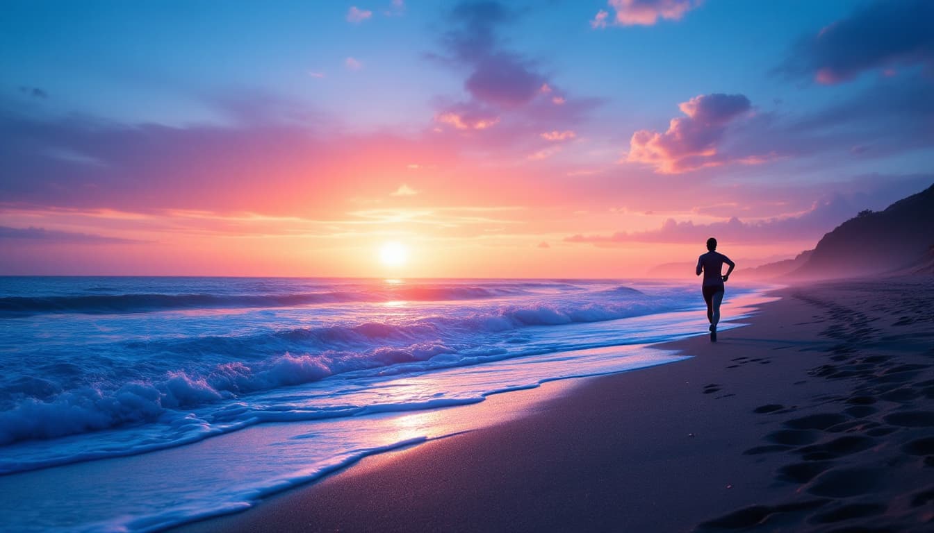 AI generated: Capture the serene beauty of a beach at sunset, focusing on the vibrant sun casting an ethereal glow...
