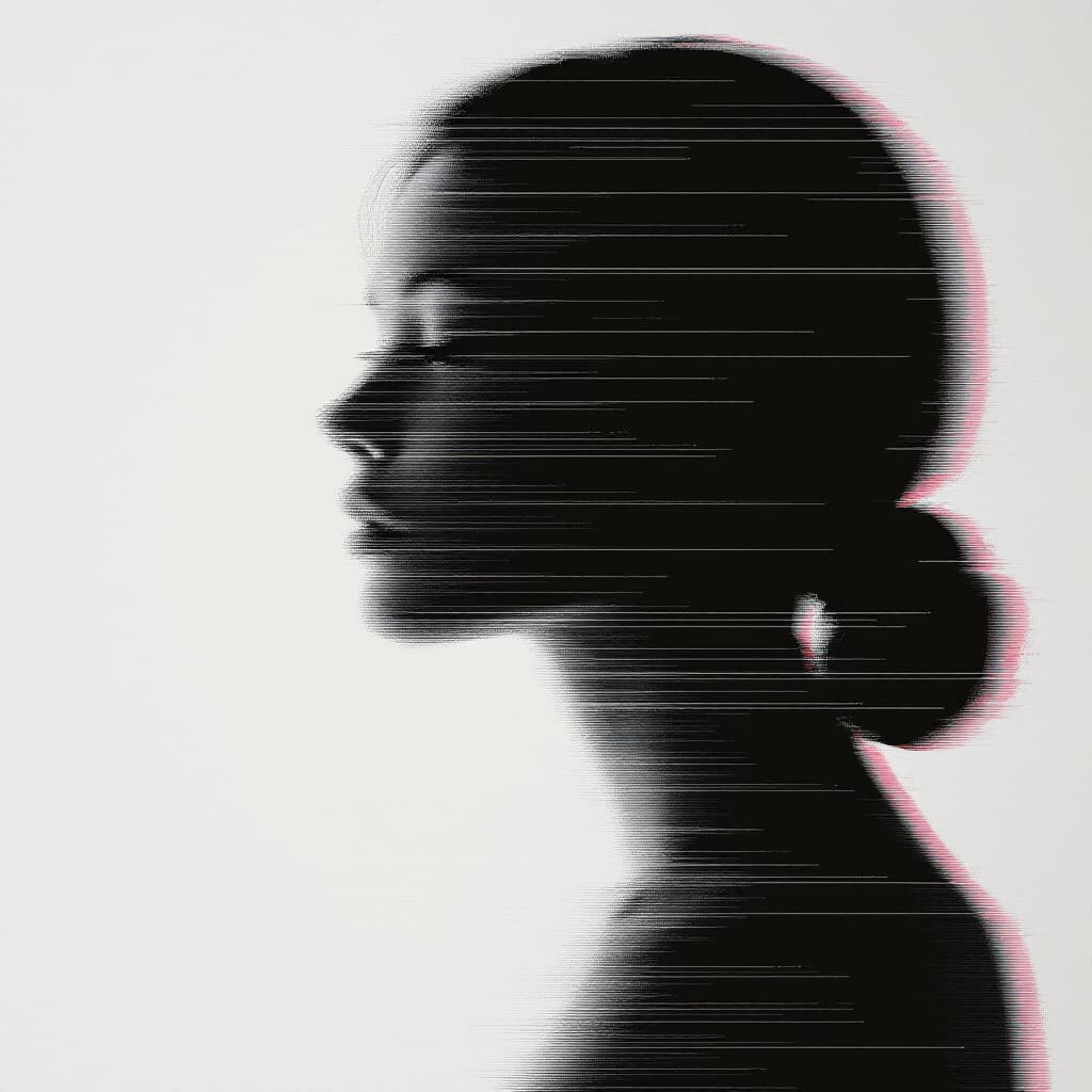AI generated: glitch art with linear distortion, horizontal scan lines and digital interference, vertical portrait...