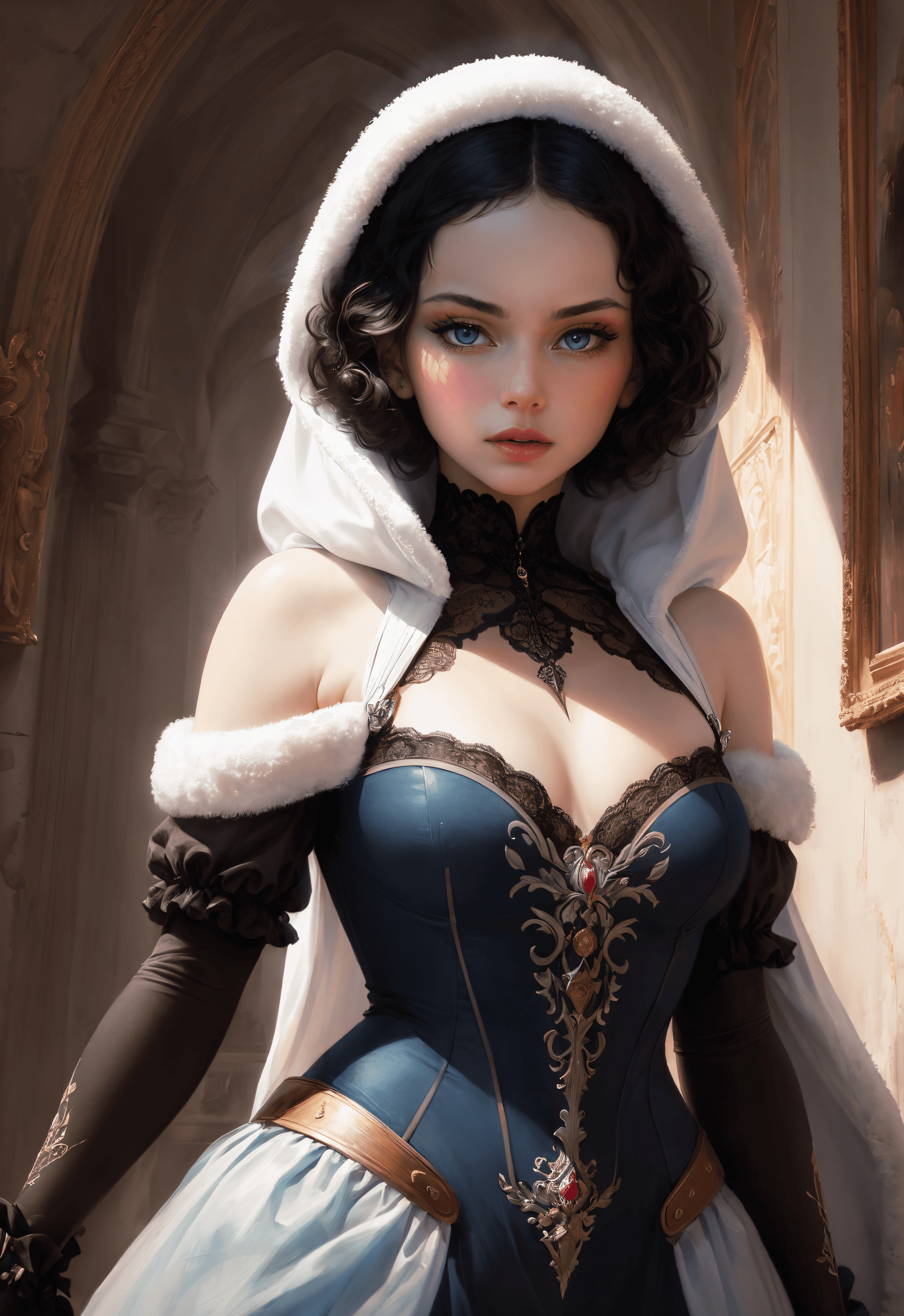 AI generated: (masterpiece award winning illustration:1.2) , Snow White photorealistic , full sharp , detailed fac...