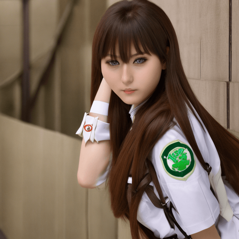 AI generated: Shibuya Rin, green eyes, brown long hair, medium breasts, spread legs, uniform high shool