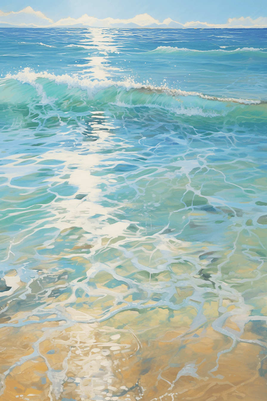 AI generated: Sparklecore Seascape, Dancing Waves, Tranquil serenity, Crystal Clear Water element, Secluded Beach ...