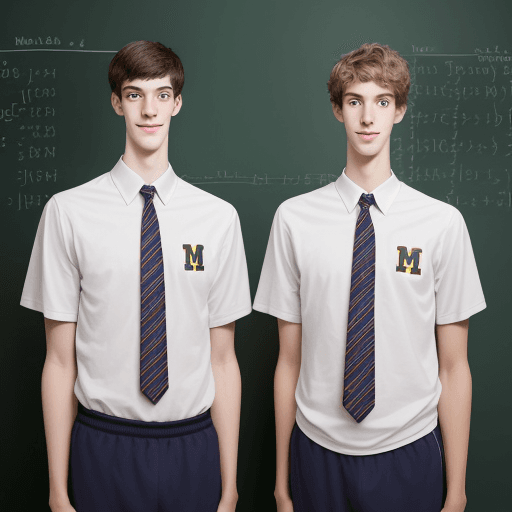AI generated: Make a picture of a set of twins. One twin is 6'1 is goes the university of Michigan. He majors in m...