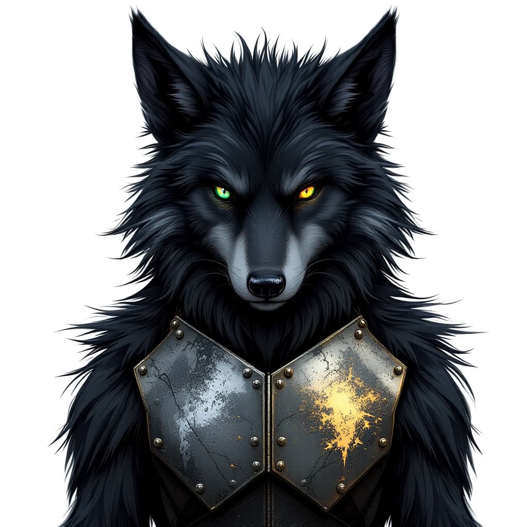 AI generated: Black Wolf fursona with dark gray, closer to black, highlights. It has extra wolf ears. It also has ...