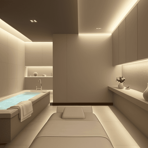 AI generated: small 1.5 meters wide and 3 meters length massage room luxurious spa room with a serene and modern a...